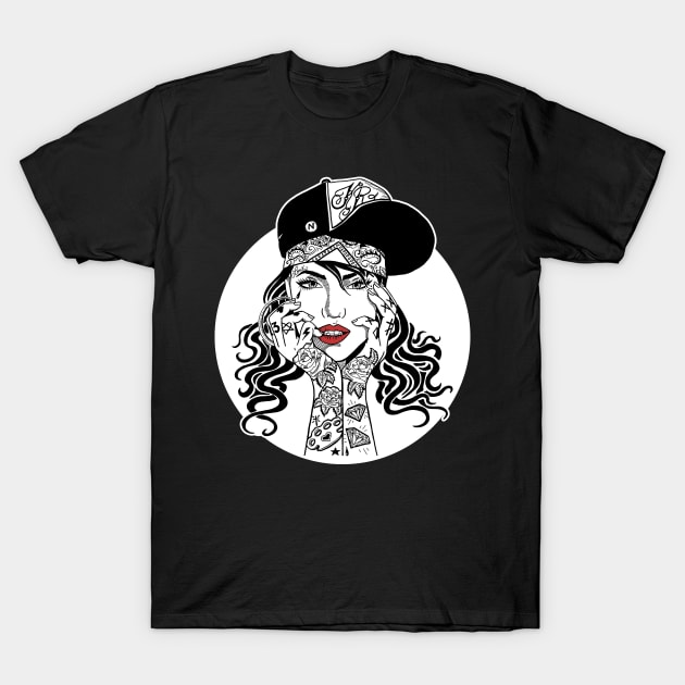 Skate Girl with Tattoo T-Shirt by Kingrocker Clothing